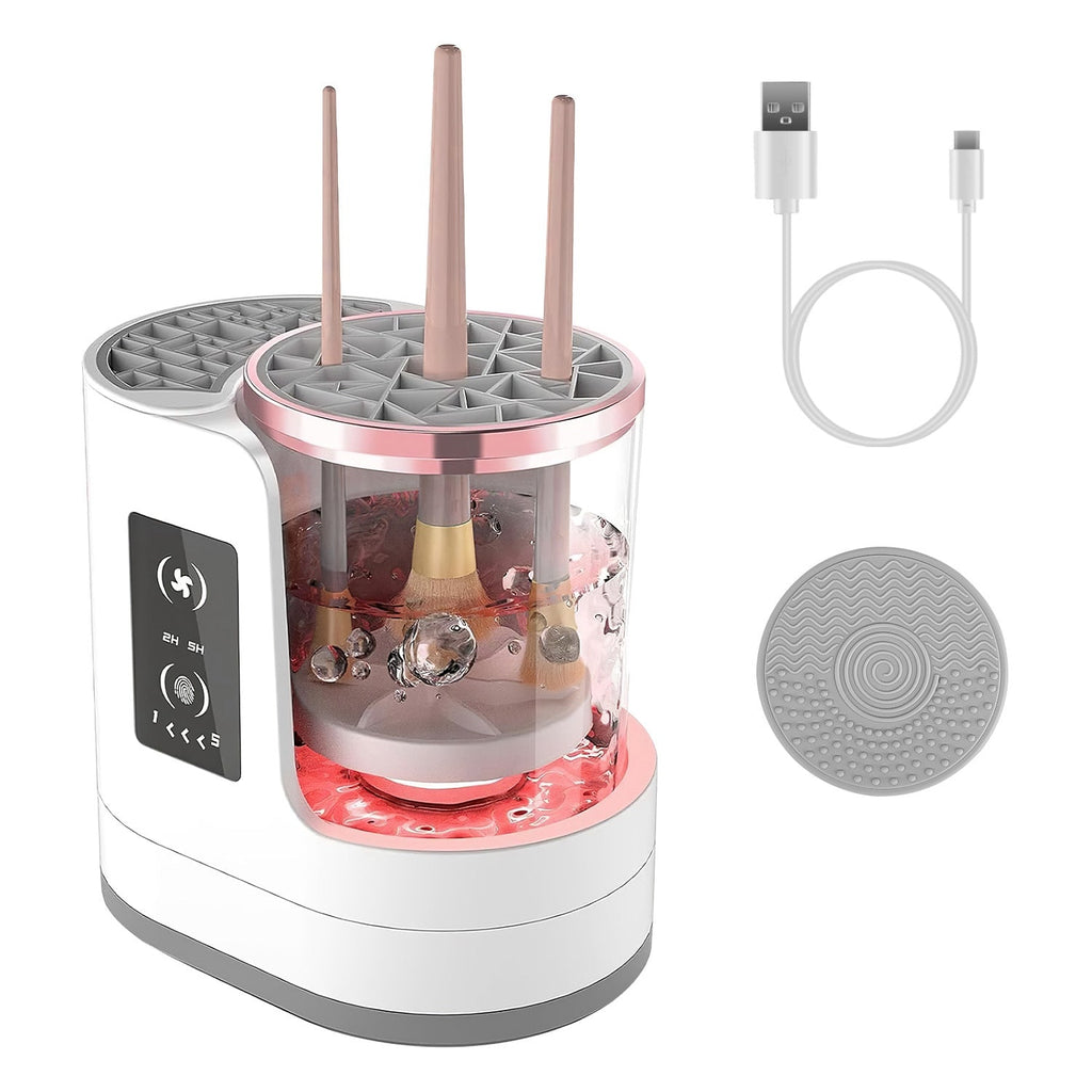 4 In 1 Electric Makeup Brush Cleaner USB Powered Automatic Brush Blender Machine with Timer Digital Display Cleaning Drying UV Disinfection Brush Stor