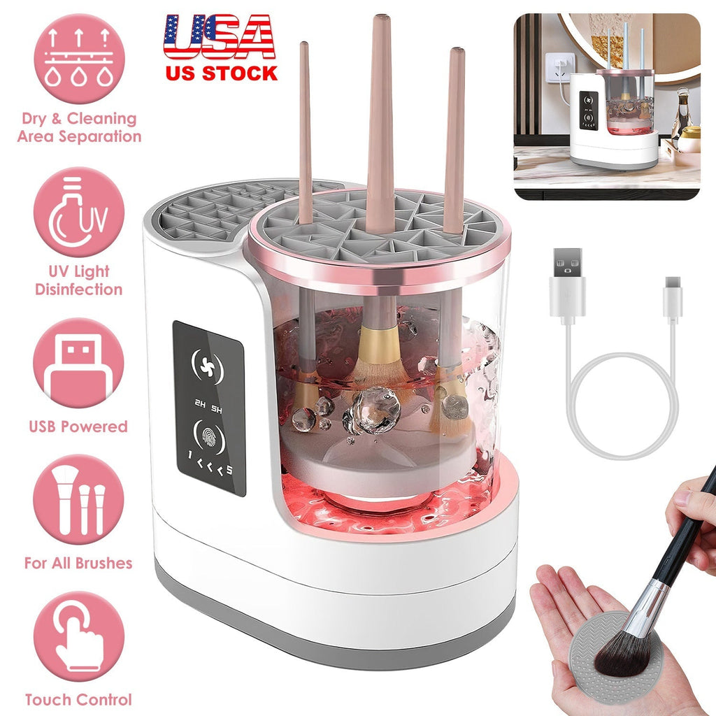 4 In 1 Electric Makeup Brush Cleaner USB Powered Automatic Brush Blender Machine with Timer Digital Display Cleaning Drying UV Disinfection Brush Stor