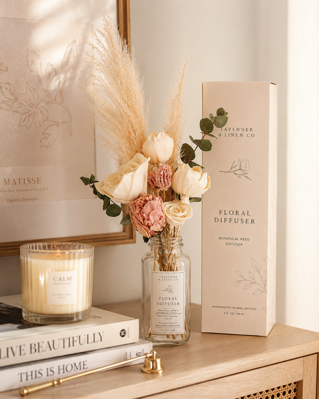 Botanical Diffuser Bouquet | Preserved Floral Home Fragrance with Blush Peonies 8oz