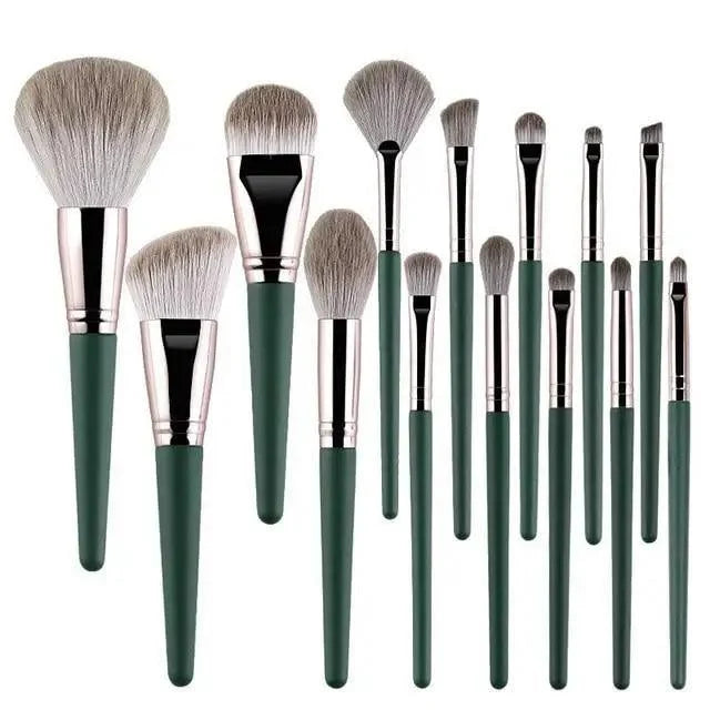 Wooden Handle Makeup Brush Set (14-Piece)